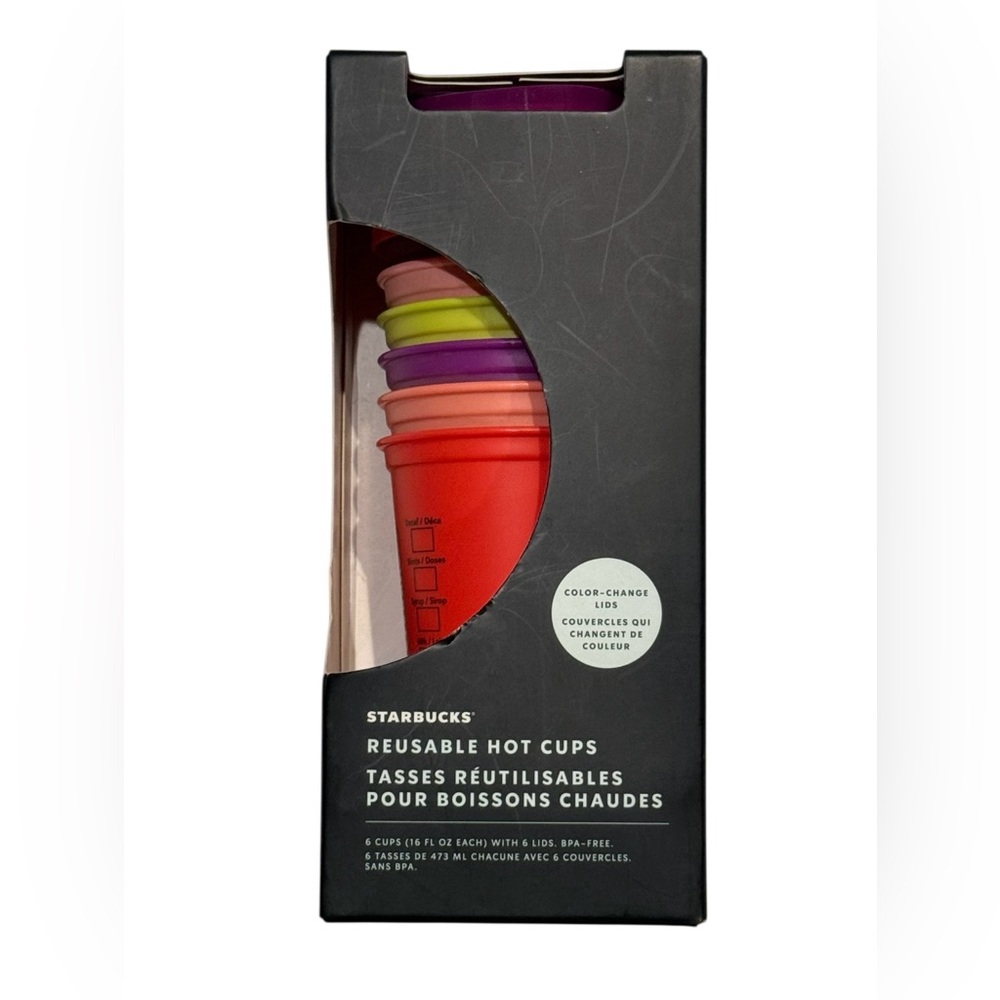 Starbucks Color Changing Reusable Cups New 6 Cups With Lids  16 oz Each